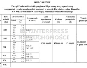 Działka na sprzedaż, Oleśnicki Bierutów Karwiniec, 1 700 000 zł, 476 700 m2, NET-GS-1680