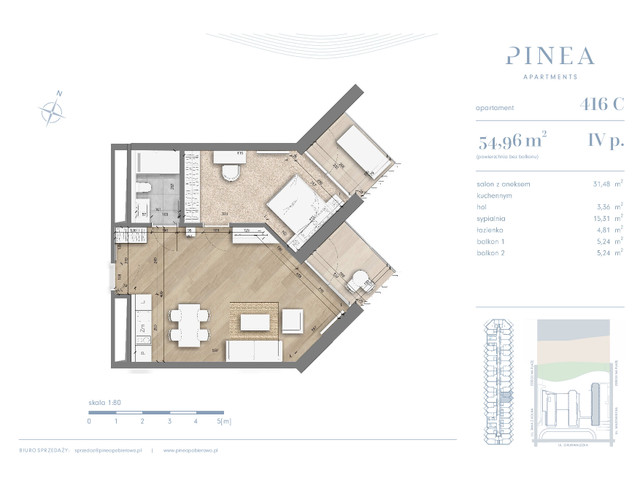 Mieszkanie w inwestycji PINEA Resort | Apartamenty inwestycyj..., budynek Pinea / apartament przy plaży gotowy do odbioru, symbol 416 » nportal.pl