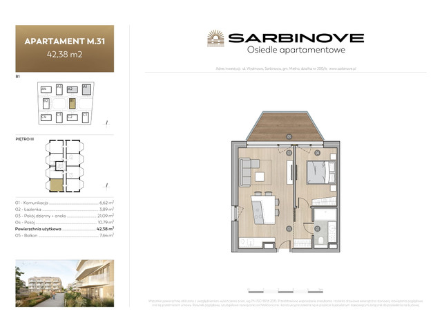 Mieszkanie w inwestycji Sarbinove Osiedle Apartamentowe, budynek Rezerwacja, symbol B1.M.31 » nportal.pl
