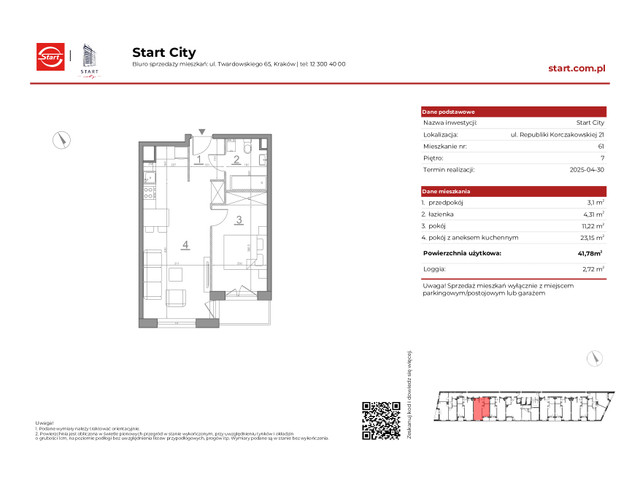 Mieszkanie w inwestycji Start City Etap IV, symbol 21/61 » nportal.pl