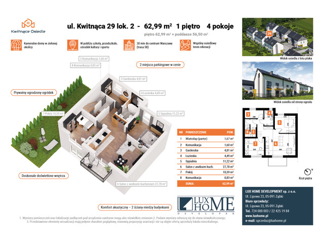Mieszkanie w inwestycji Kwitnące Osiedle, budynek 2 lokale- 62,99 + 56,50 m2- kredyt 2%- ogródek, symbol 29/2 » nportal.pl