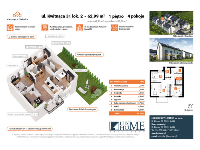 Mieszkanie w inwestycji Kwitnące Osiedle, budynek Bezczynszowe- 62,99 + 56,50 m2- kredyt 2%- ogródek, symbol 31/2 » nportal.pl