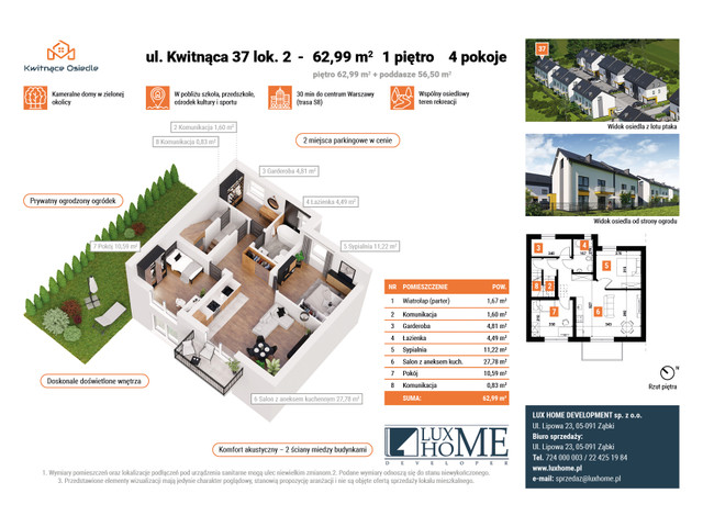 Mieszkanie w inwestycji Kwitnące Osiedle, budynek 2 lokale- 62,99 + 56,50 m2- kredyt 2%- ogródek, symbol 37/2 » nportal.pl