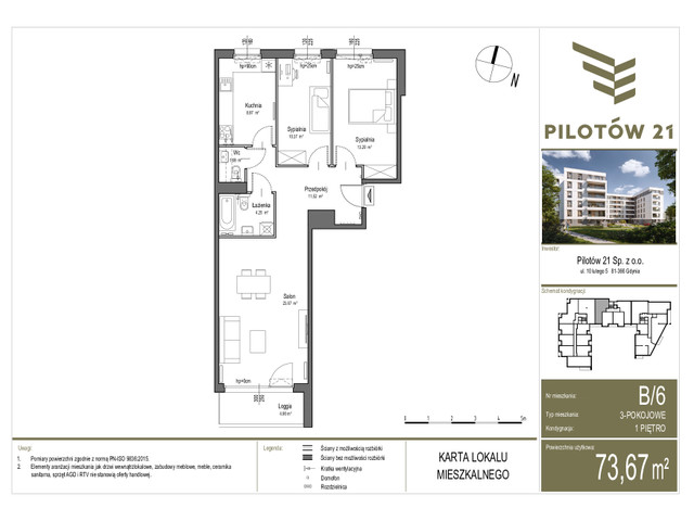 Mieszkanie w inwestycji PILOTÓW 21, symbol B/6 » nportal.pl