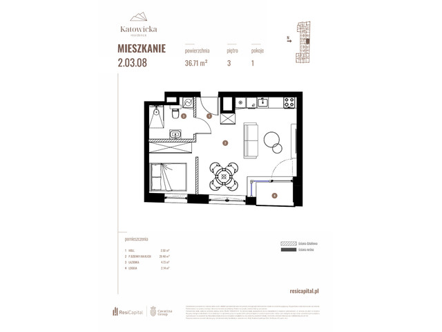 Mieszkanie w inwestycji KATOWICKA RESIDENCE, budynek Rezerwacja, symbol 2.03.08 » nportal.pl