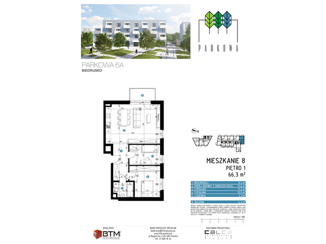 Mieszkanie w inwestycji Parkowa, Biedrusko, budynek Parkowa 6A, symbol 6AM8 » nportal.pl