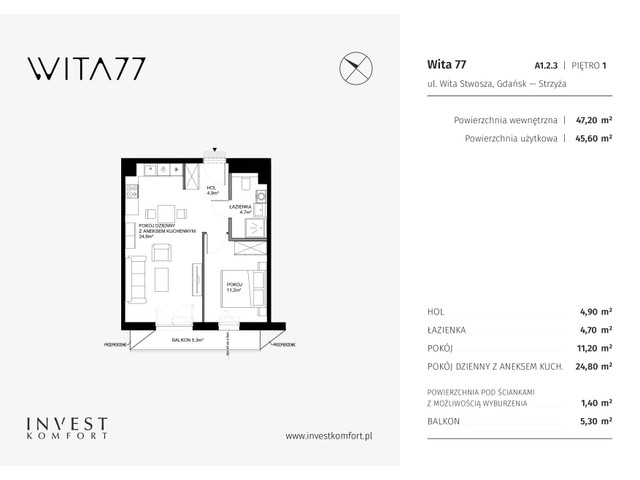 Mieszkanie w inwestycji Wita 77, symbol WITA_A_A1.2.3 » nportal.pl